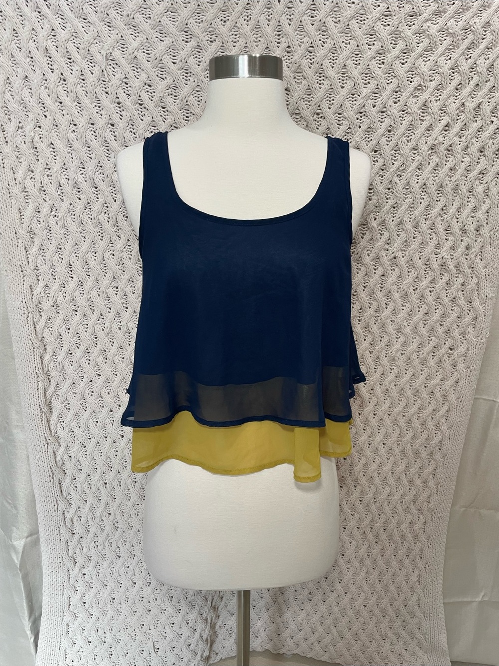 Lush Navy and Yellow Layered Chiffon Tank size s